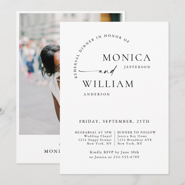 Elegant Minimalist Calligraphy Rehearsal Dinner Invitation (Front/Back)