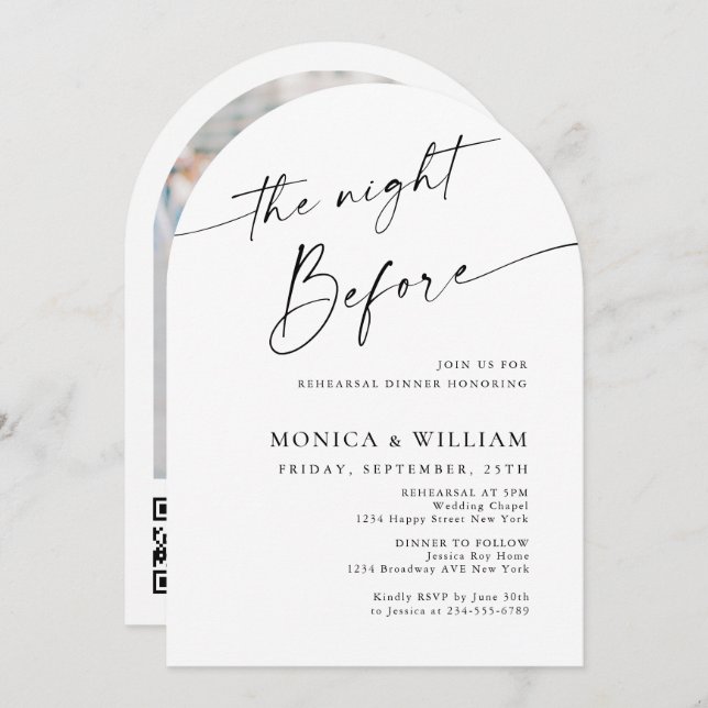 Elegant Minimalist Calligraphy Rehearsal Dinner Invitation (Front/Back)