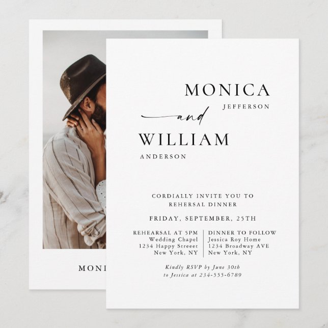 Elegant Minimalist Calligraphy Rehearsal Dinner Invitation (Front/Back)