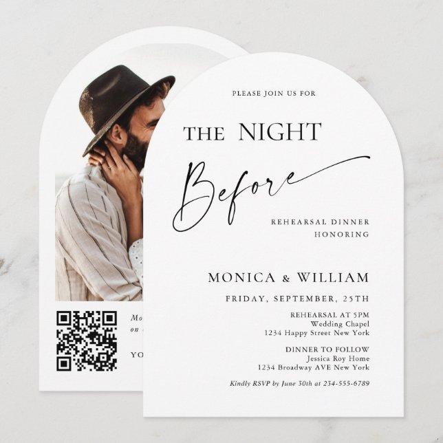 Elegant Minimalist Calligraphy Rehearsal Dinner Invitation (Front/Back)