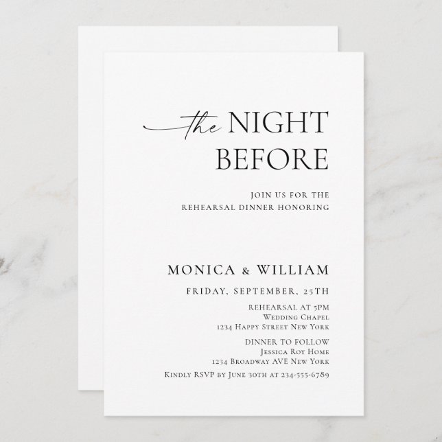 Elegant Minimalist Calligraphy Rehearsal Dinner Invitation (Front/Back)