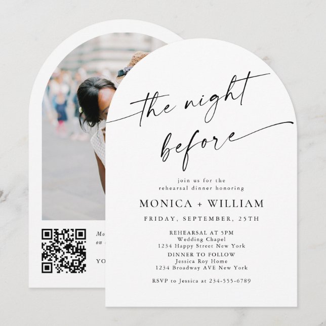 Elegant Minimalist Calligraphy Rehearsal Dinner Invitation (Front/Back)