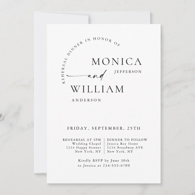 Elegant Minimalist Calligraphy Rehearsal Dinner Invitation (Front)