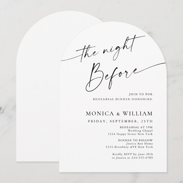 Elegant Minimalist Calligraphy Rehearsal Dinner Invitation (Front/Back)