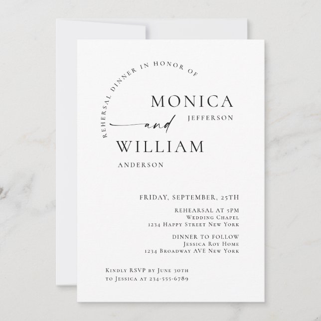 Elegant Minimalist Calligraphy Rehearsal Dinner Invitation (Front)