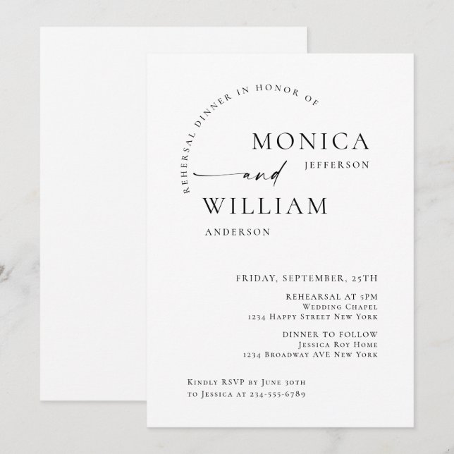 Elegant Minimalist Calligraphy Rehearsal Dinner Invitation (Front/Back)