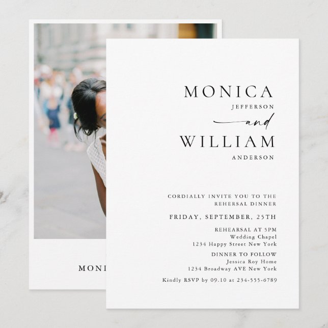 Elegant Minimalist Calligraphy Rehearsal Dinner Invitation (Front/Back)