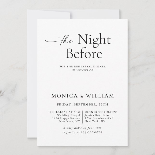 Elegant Minimalist Calligraphy Rehearsal Dinner Invitation (Front)