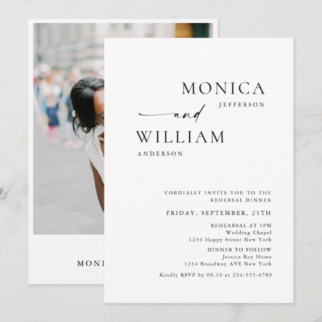 Elegant Minimalist Calligraphy Rehearsal Dinner Invitation (Front/Back)