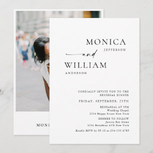 Elegant Minimalist Calligraphy Rehearsal Dinner Invitation
