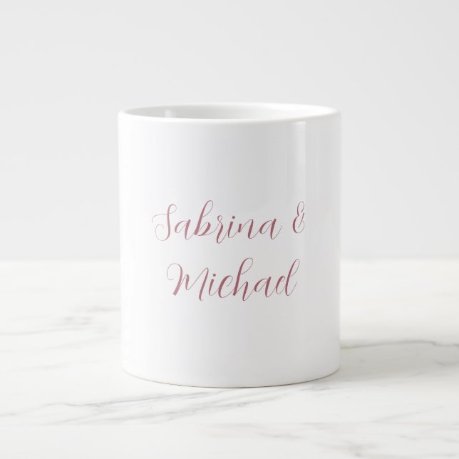 Elegant Minimalist Calligraphy Rose Gold White Large Coffee Mug (Front)