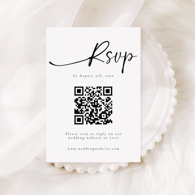 Elegant Minimalist Calligraphy RSVP QR Code Enclosure Card (Creator Uploaded)
