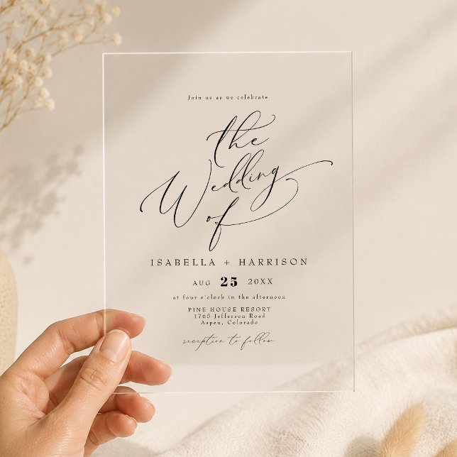 Elegant Minimalist Calligraphy Script Wedding Acrylic Invitations (Elegant Calligraphy Script Clear Acrylic Wedding Invitation)