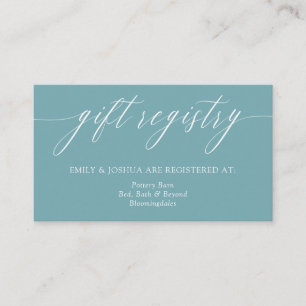 Elegant Minimalist Calligraphy Teal Gift Registry Enclosure Card