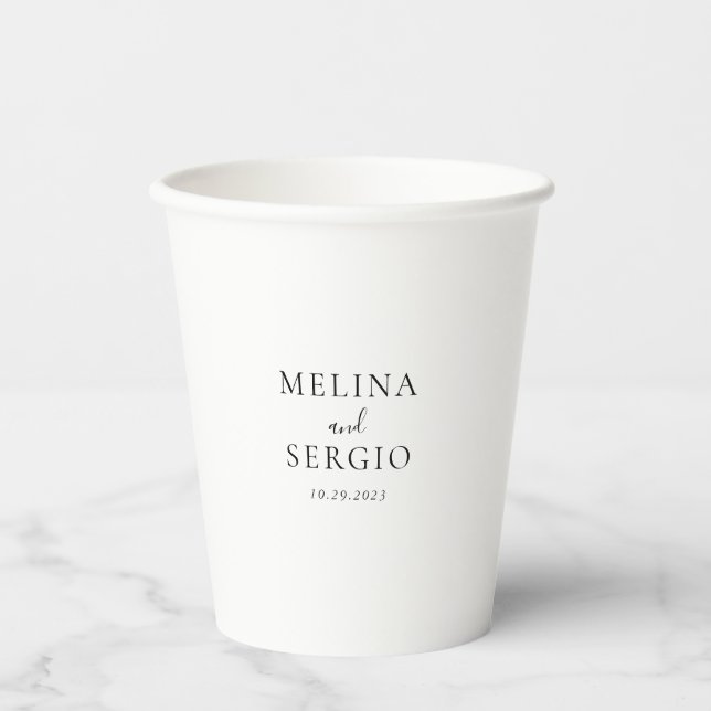 Elegant Minimalist Calligraphy Wedding Paper Cups (Front)