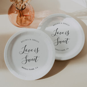 Elegant Minimalist Calligraphy Wedding  Paper Plate