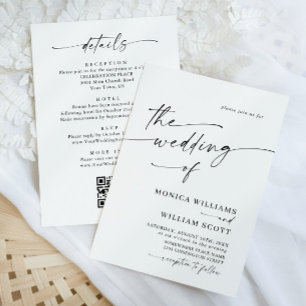 Elegant Minimalist Calligraphy Wedding QR code Invitation