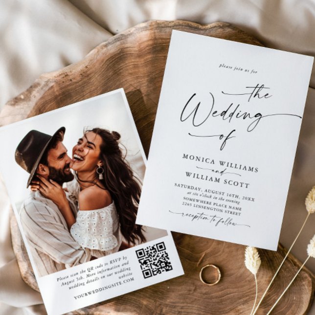 Elegant Minimalist Calligraphy Wedding QR code Invitation (Creator Uploaded)