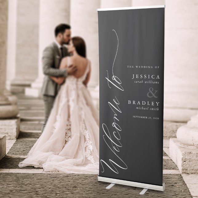 Elegant Minimalist Calligraphy Wedding Welcome Retractable Banner (Creator Uploaded)