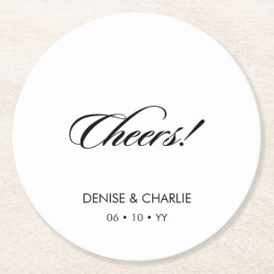 Elegant Minimalist Calligraphy White Wedding Round Paper Coaster