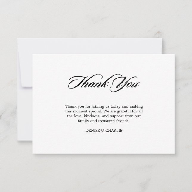 Elegant Minimalist Calligraphy White Wedding Thank You Card (Front)