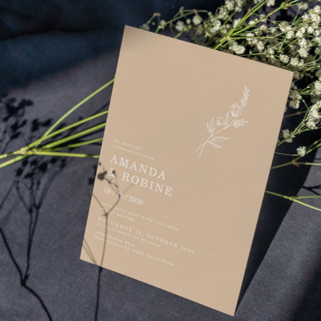 Elegant Minimalist Chic Leaves Flower Wedding Invitation (Creator Uploaded)