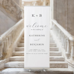 Elegant Minimalist Chic Monogram Wedding Welcome Retractable Banner
