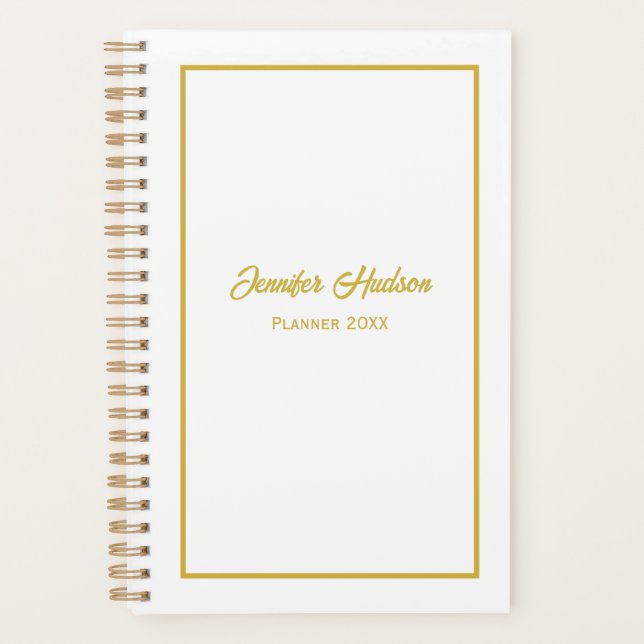 Elegant Minimalist Chic White Gold Weekly Planner (Front)