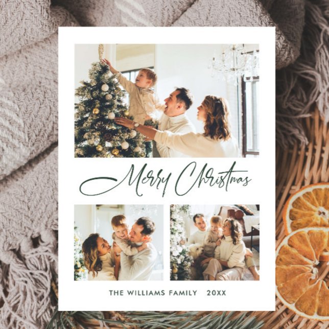 Elegant Minimalist Christmas 3 Photo Greeting Postcard (Creator Uploaded)