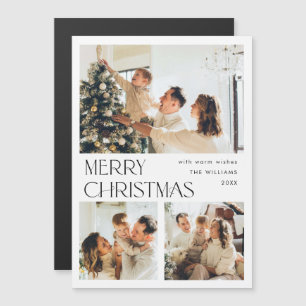 Elegant Minimalist Christmas 3 PHOTO Magnetic Card