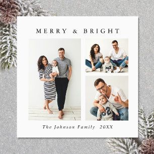 Elegant Minimalist Christmas 3 PHOTO Magnetic Card