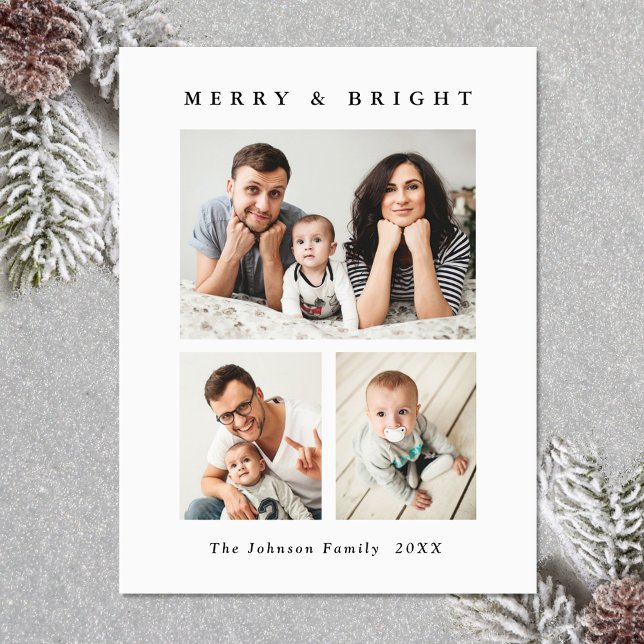 Elegant Minimalist Christmas 3 PHOTO Magnetic Card (Zazzle Elegant Minimalist Christmas 3 PHOTO Magnetic Card (Front (Vertical)))
