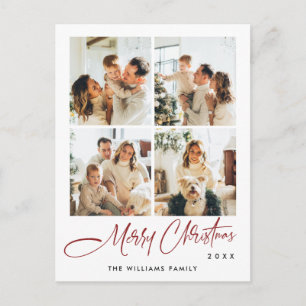 Elegant Minimalist Christmas 4 Photo Greeting Postcard
