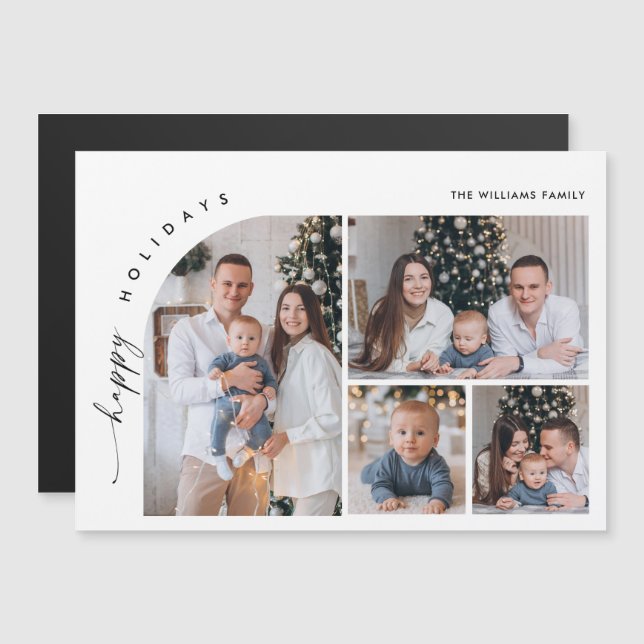 Elegant Minimalist Christmas 4 PHOTO Magnetic Card (Front/Back)
