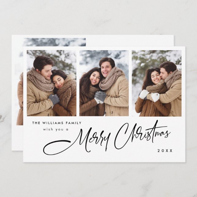 Elegant Minimalist Christmas 4 Photo QR code Holiday Card (Front/Back)