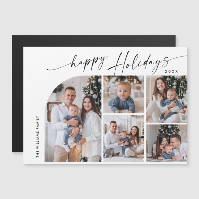 Elegant Minimalist Christmas 5 PHOTO Magnetic Card (Front/Back)