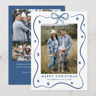 Elegant Minimalist Christmas Bow Ribbon 5 Photo Holiday Card