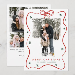 Elegant Minimalist Christmas Bow Ribbon 5 Photo Holiday Card