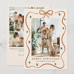 Elegant Minimalist Christmas Bow Ribbon 5 Photo Holiday Card