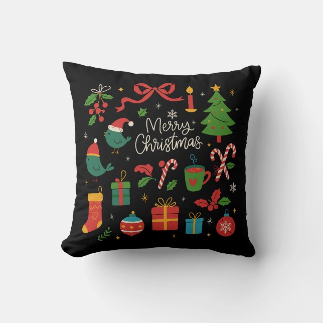 Elegant Minimalist Christmas Doodles Hand-Drawn Cushion (Front)
