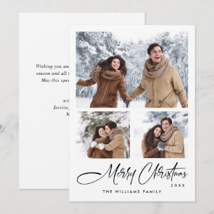 Elegant Minimalist Christmas Greeting 3 Photo Holiday Card