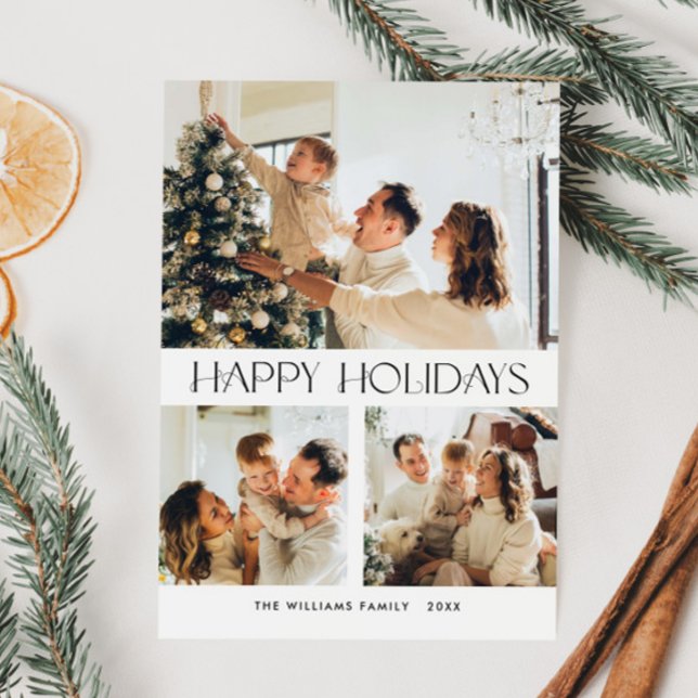 Elegant Minimalist Christmas Greeting 3 Photo Holiday Card (Creator Uploaded)