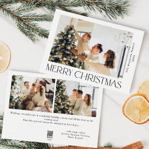 Elegant Minimalist Christmas Greeting 3 Photo Holiday Card
