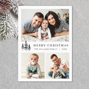 Elegant Minimalist Christmas Greeting 3 Photo Holiday Card