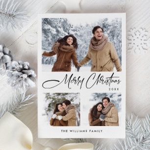 Elegant Minimalist Christmas Greeting 3 Photo Holiday Card