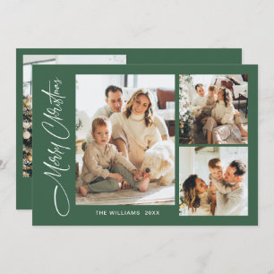 Elegant Minimalist Christmas Greeting 4 Photo Holiday Card