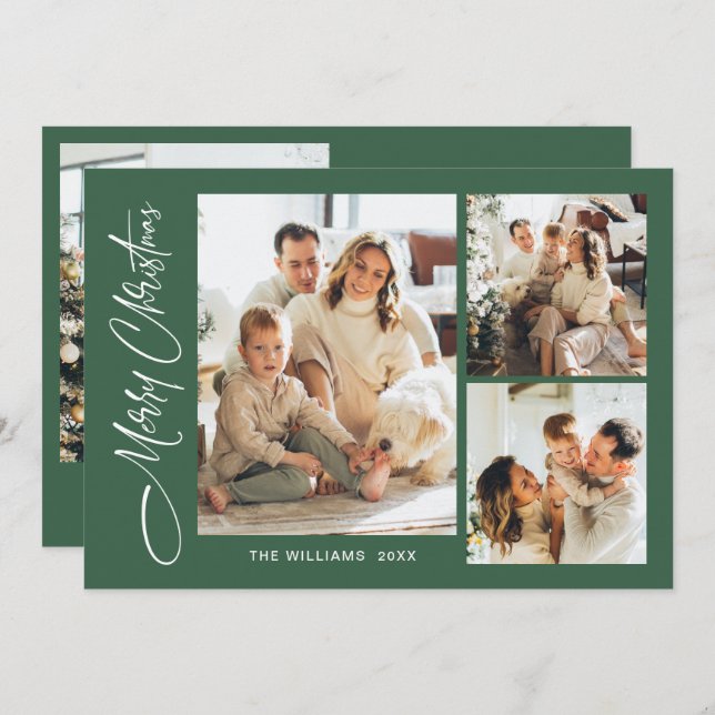 Elegant Minimalist Christmas Greeting 4 Photo Holiday Card (Front/Back)