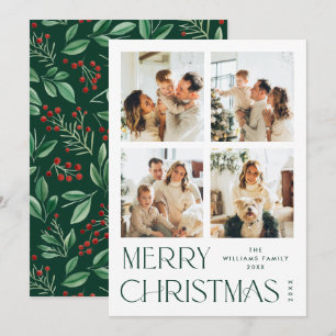 Elegant Minimalist Christmas Greeting 4 Photo Holiday Card