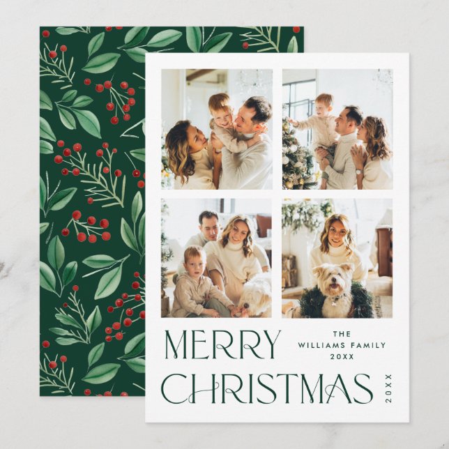 Elegant Minimalist Christmas Greeting 4 Photo Holiday Card (Front/Back)