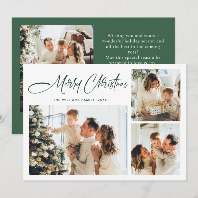 Elegant Minimalist Christmas Greeting 4 Photo Holiday Card (Front/Back)